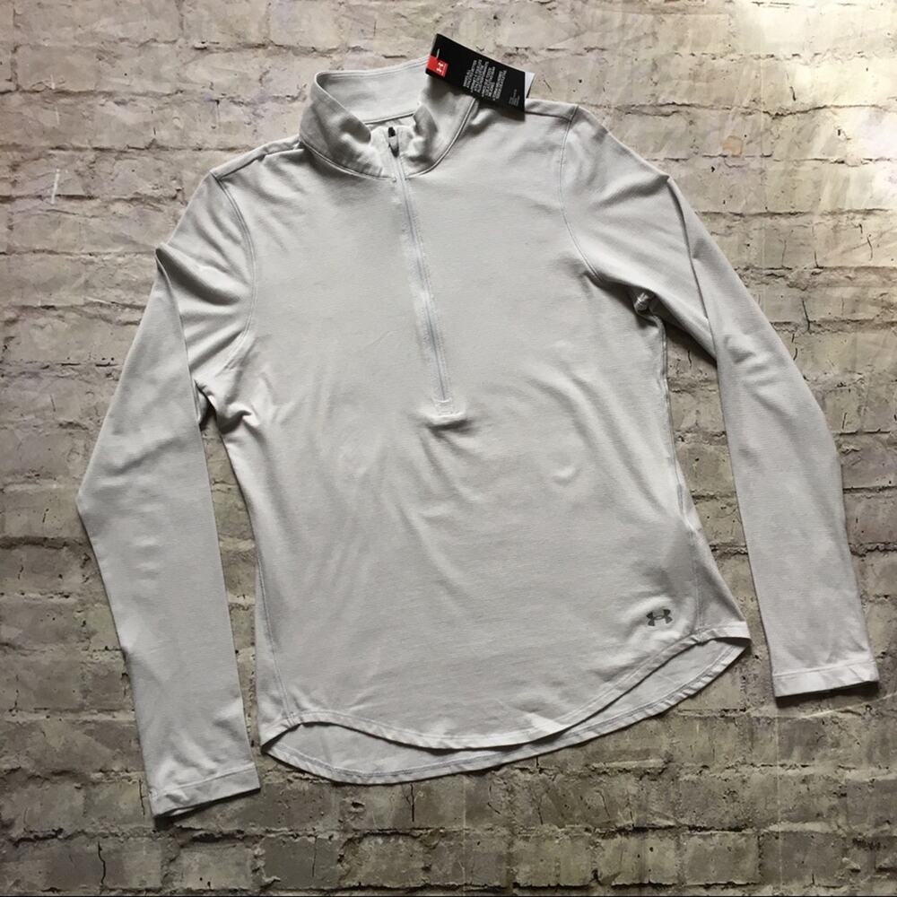 NEW Under Armour Fitted Golf Pullover in Striped Cream